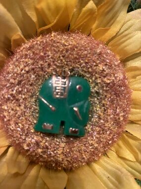Green Jade Elephant pendant with 14k Gold Accents